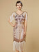 1920er Pailletten Fransen Flapper V-Ausschnitt Kleid