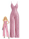 Rosa 1930er V-Ausschnitt Spaghetti Träger Pailletten Jumpsuit