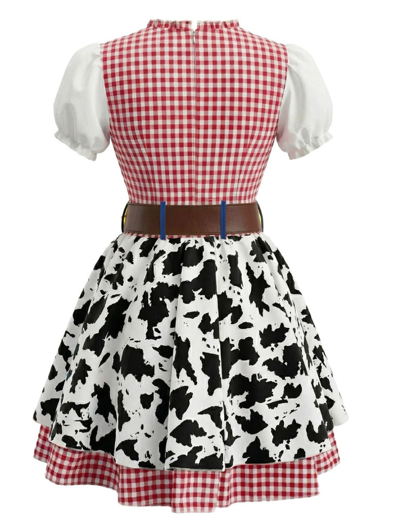Mehrfarbiges 70er Kleid mit Patchwork und Karo
