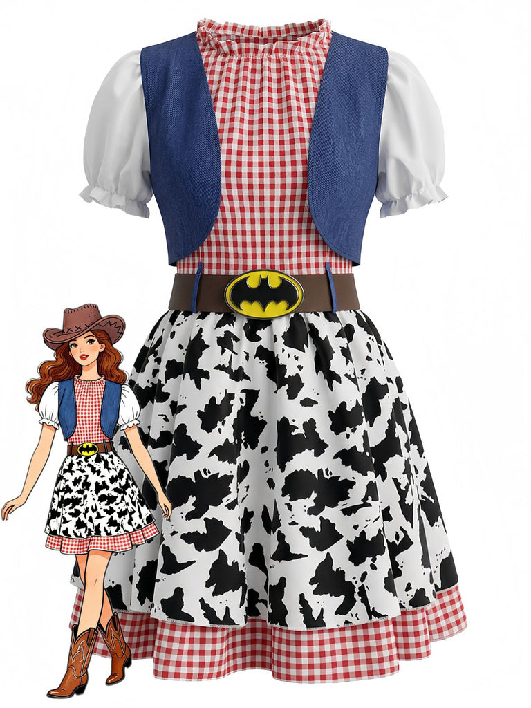 Mehrfarbiges 70er Kleid mit Patchwork und Karo