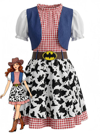 Mehrfarbiges 70er Kleid mit Patchwork und Karo