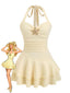 Gelb 1960er Strukturiert Metall-Seestern Halter Mehrlagig Mini Kleid
