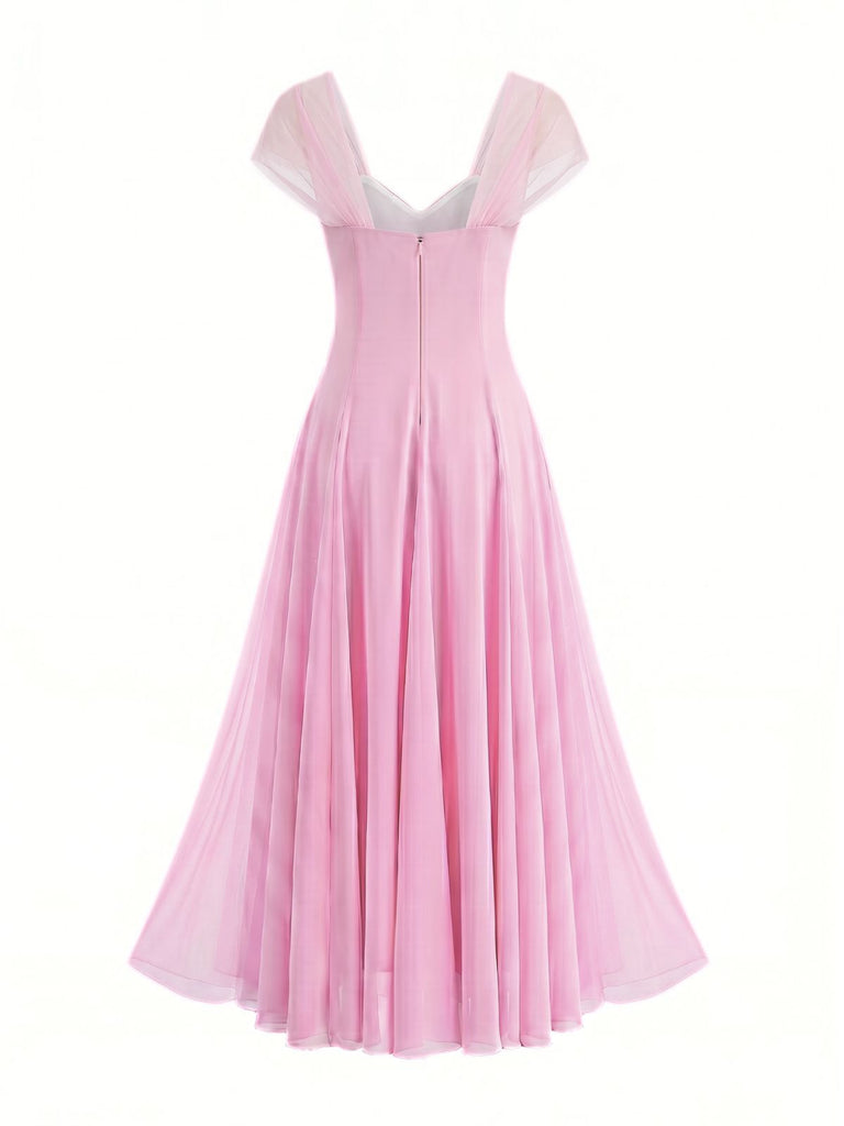 1930er Herzausschnitt Flügelärmel Netz Fischbein Kleid
