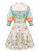 Orangefarbenes 1970er Boho-Pastelldruck-Knopf-Kleid mit Taillenbund