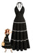 Schwarz 1930er Halter Rückenfrei Farbblock Maxi Kleid