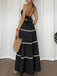 Schwarz 1930er Halter Rückenfrei Farbblock Maxi Kleid