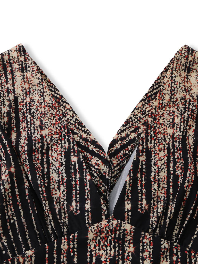 Schwarzer 50er Jumpsuit mit V-Ausschnitt und Hohe Taille