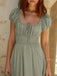 Grünes Boho-Kleid im Stil der 1950er Jahre mit eckigem Ausschnitt und Puffärmeln, Größe 5