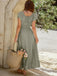 Grünes Boho-Kleid im Stil der 1950er Jahre mit eckigem Ausschnitt und Puffärmeln, Größe 6