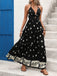 Schwarzes 70er Bohemian Maxikleid mit Neckholder und rückenfrei