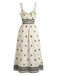 Beige 1970er Bohemian Wide-Träger Gerüschtes Kleid