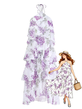 Lavendeles 30er Kleid mit Rüschen und Neckholder