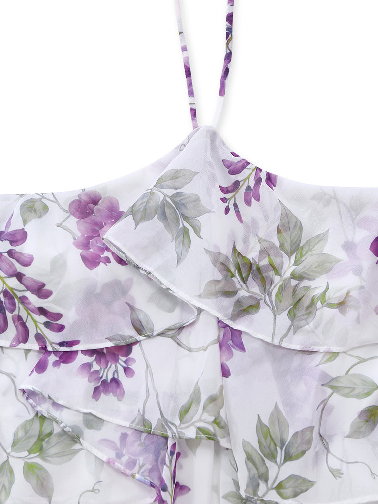 Lavendeles 30er Kleid mit Rüschen und Neckholder