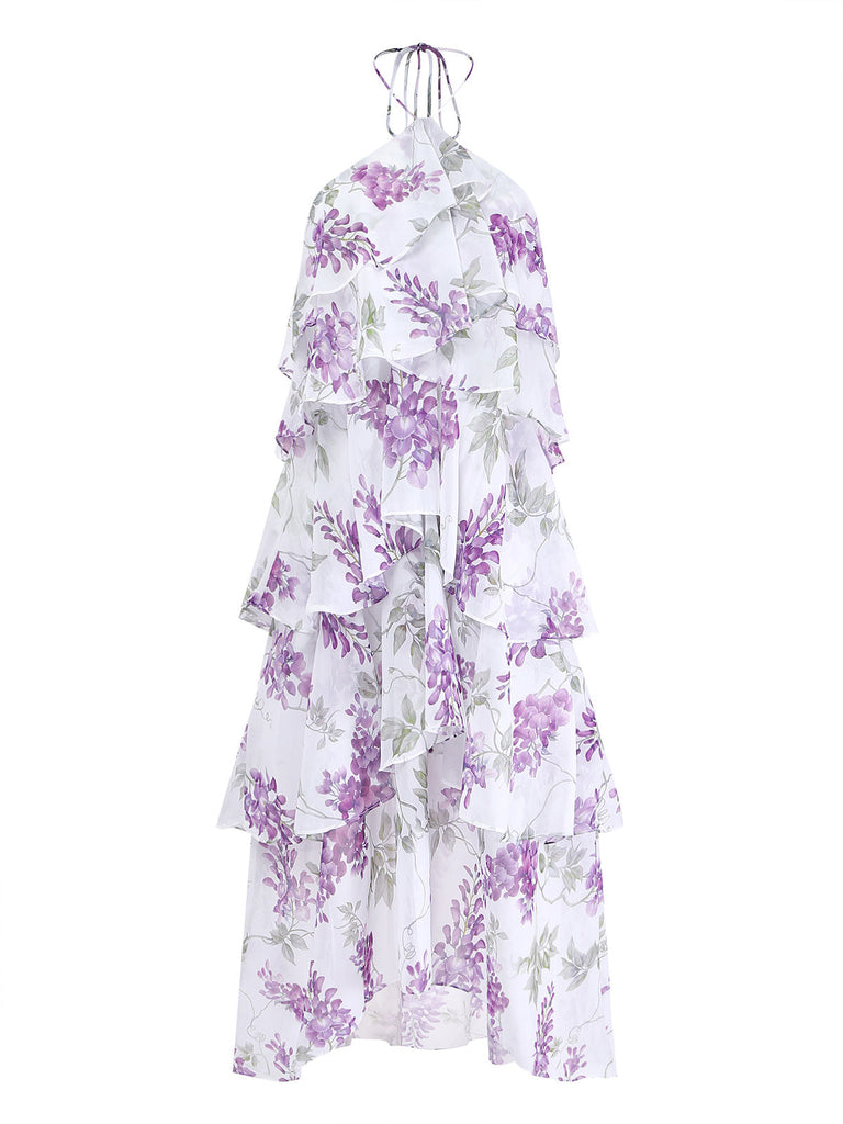 Lavendeles 30er Kleid mit Rüschen und Neckholder