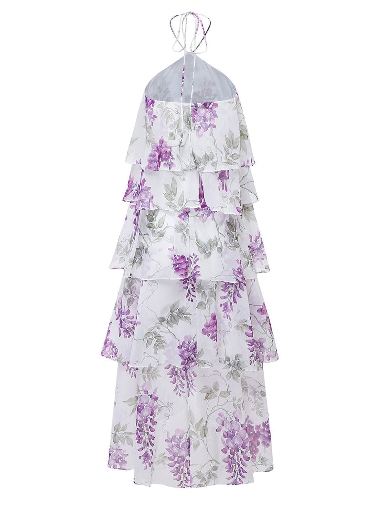 Lavendeles 30er Kleid mit Rüschen und Neckholder