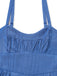 Blauer 1950er-Denim-Spaghetti-Träger-Gerafft-Jumpsuit