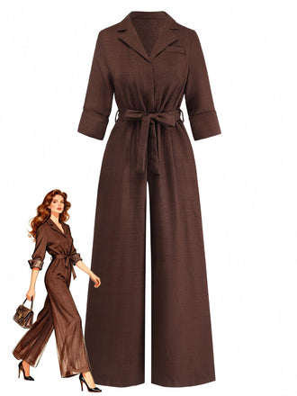 50er Jumpsuit mit Reverskragen und Gürtel