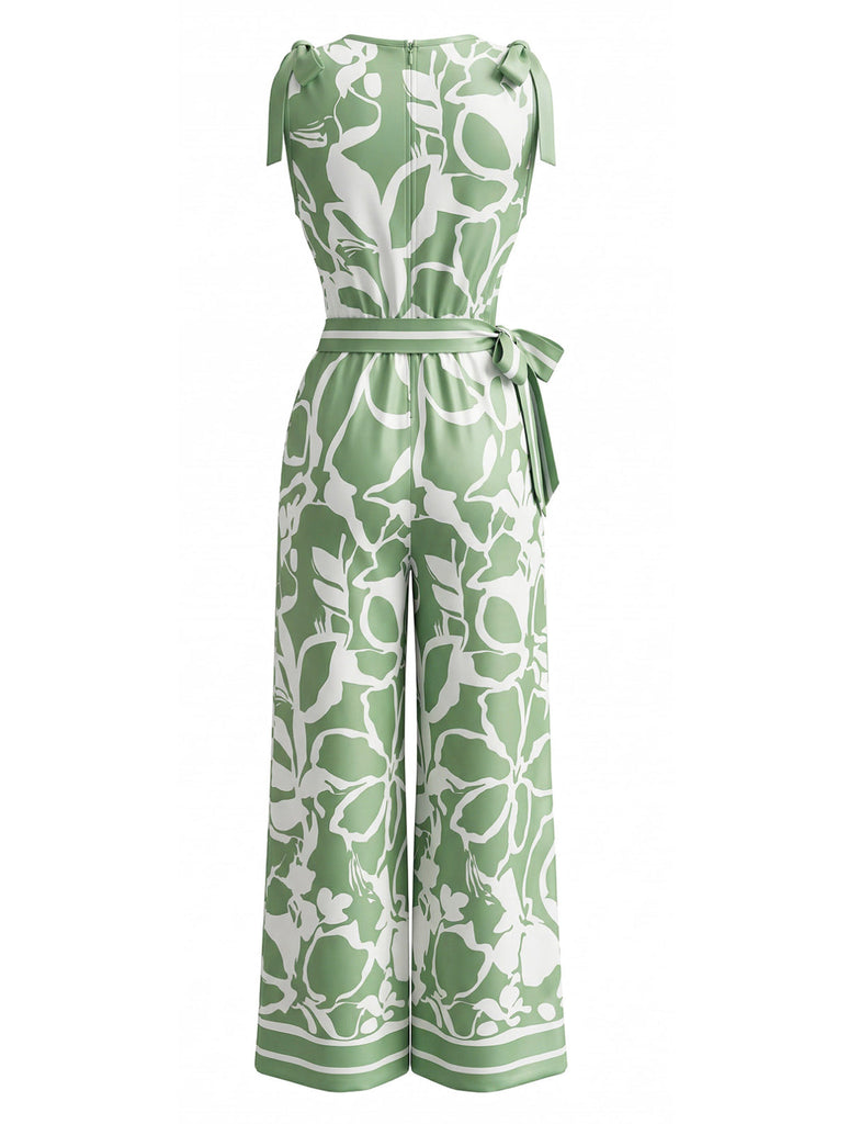 Ärmelloser Jumpsuit mit Blumenmuster im Stil der 1970er Jahre, V-Ausschnitt, weitem Bein, Größe 4