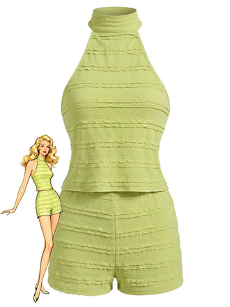 Grün 40er Top & Shorts mit Neckholder und Spitze