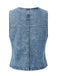 Blaues, ärmelloses Jeans-Top im Stil der 1970er Jahre mit V-Ausschnitt und Knöpfen, Größe 3