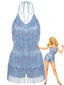 60er Romper mit Neckholder, Pailletten und Fransen in Blau