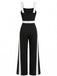 Schwarzer und weißer Jumpsuit im Stil der 1960er Jahre mit Neckholder und Farbblockmuster, Größe 3