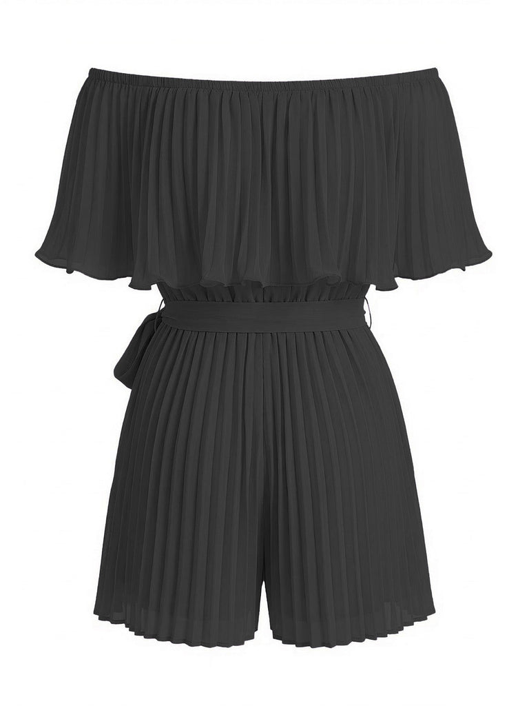 Einfarbiger, schulterfreier Falten-Jumpsuit aus den 1960er Jahren, Größe 4