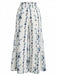 Graue 70er Boho Hose mit Blumen und Rüschensaum