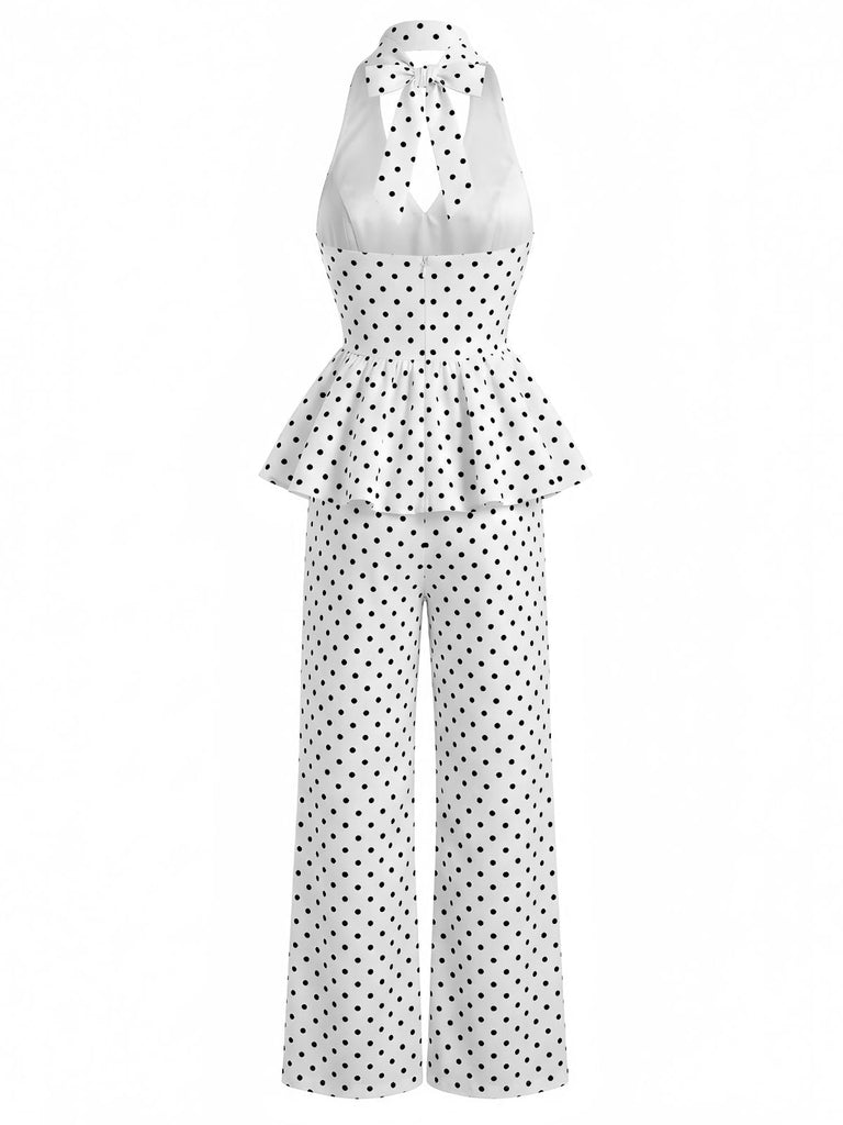 1950s Polka Dot Halter Ruffle Two Piece Set 6