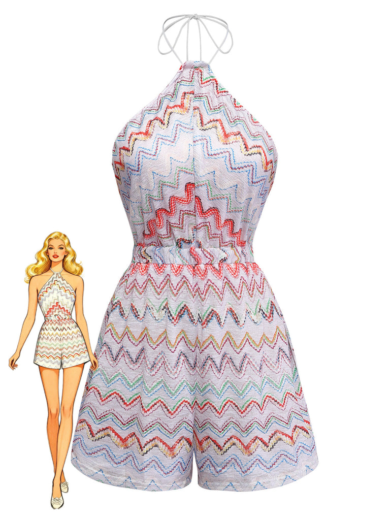 Ärmelloser Jumpsuit mit Print in verschiedenen Farben der 1960er Jahre 2