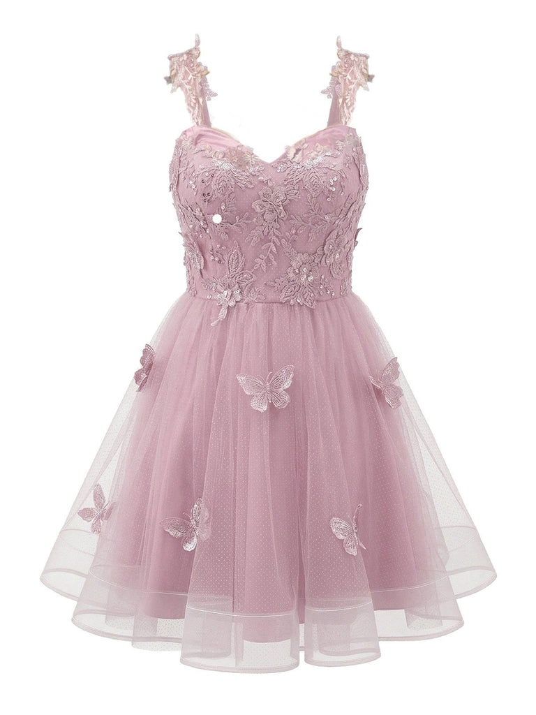 Rosa 1960er Schmetterling Tüll Glitzer Heimkehr Kleid
