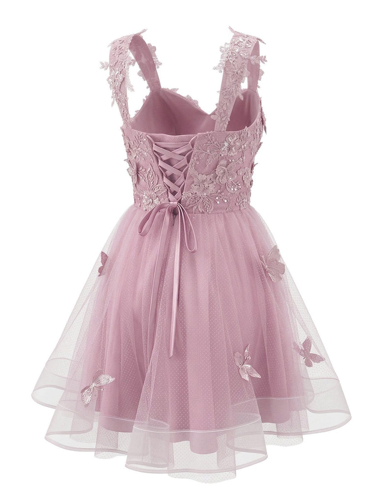 Rosa 1960er Schmetterling Tüll Glitzer Heimkehr Kleid