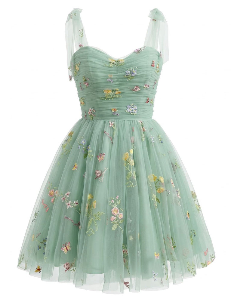 Grün 1960er Blumen Bestickt Netz Tutu Kleid