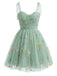 Grün 1960er Blumen Bestickt Netz Tutu Kleid