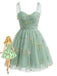 Grün 1960er Blumen Bestickt Netz Tutu Kleid