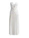 Trägerloses 70er Maxikleid mit tiefem V-Ausschnitt, Raffung und hohem Schlitz