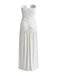 Trägerloses 70er Maxikleid mit tiefem V-Ausschnitt, Raffung und hohem Schlitz