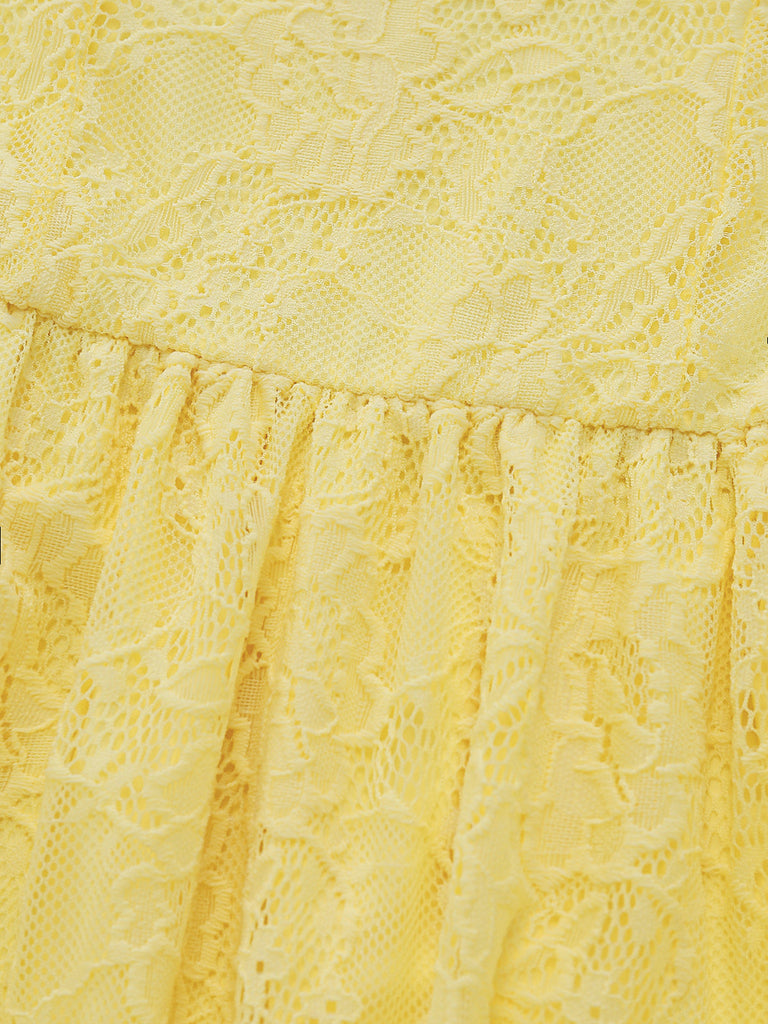 1950er Rückenfreies Spitze Uni Neckholder Kleid