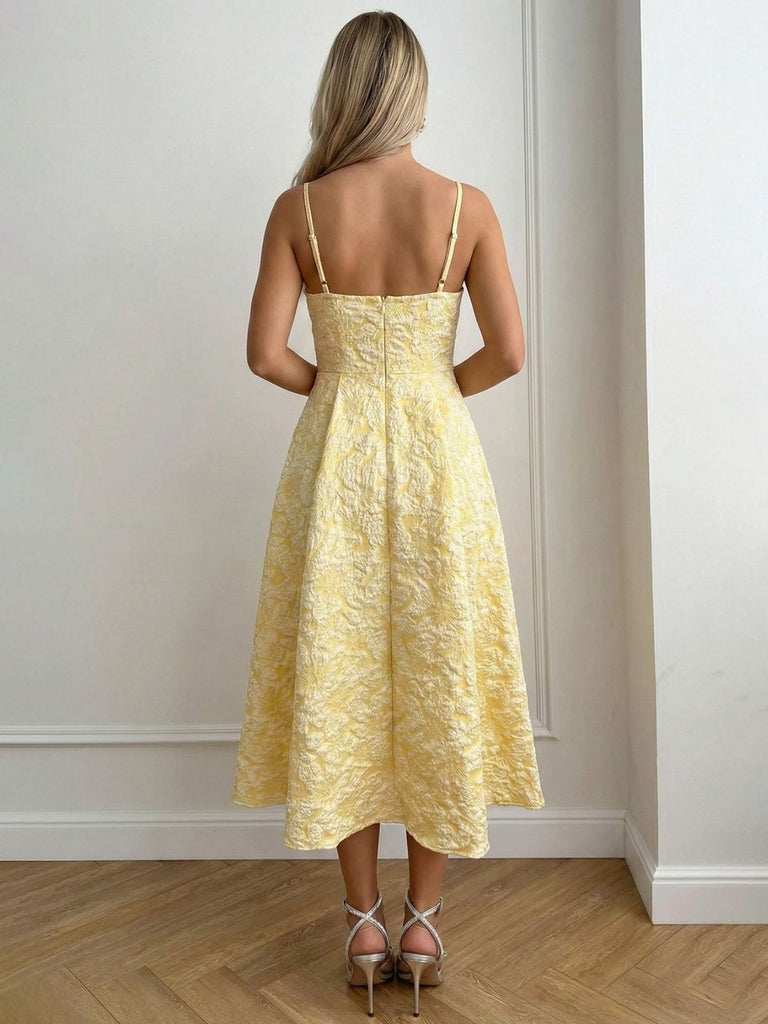 Gelbes ärmelloses Midikleid im Stil der 1950er Jahre, Größe 4