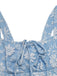 Blaues 1940er Karree Ausschnitt Empire Taille Jacquard Gesmoktes Kleid