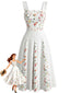Weißes 40er Swingkleid mit Eckiger Ausschnitt und Blumen
