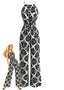 Schwarz 1930er Halter Abstrakt Print Gürtel Jumpsuit