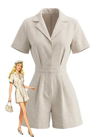 Beige 50er Romper mit Reverskragen und Pocketed