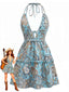 70er Boho Paisley-Minikleid mit Neckholder und tiefem V-Ausschnitt