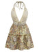 70er Boho Minikleid mit Tiefer V-Ausschnitt und Neckholder