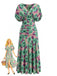 Grünes 40er Kleid mit V-Ausschnitt und Blumen