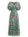 Grünes 40er Kleid mit V-Ausschnitt und Blumen