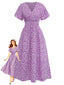 Lila 40er Midikleid mit Ditsy-Blumen und Kurzarm