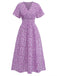 Lila 40er Midikleid mit Ditsy-Blumen und Figurbetont