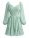 Hellgrünes 50er Chiffon-Kleid mit Rüschen und Ballonärmel